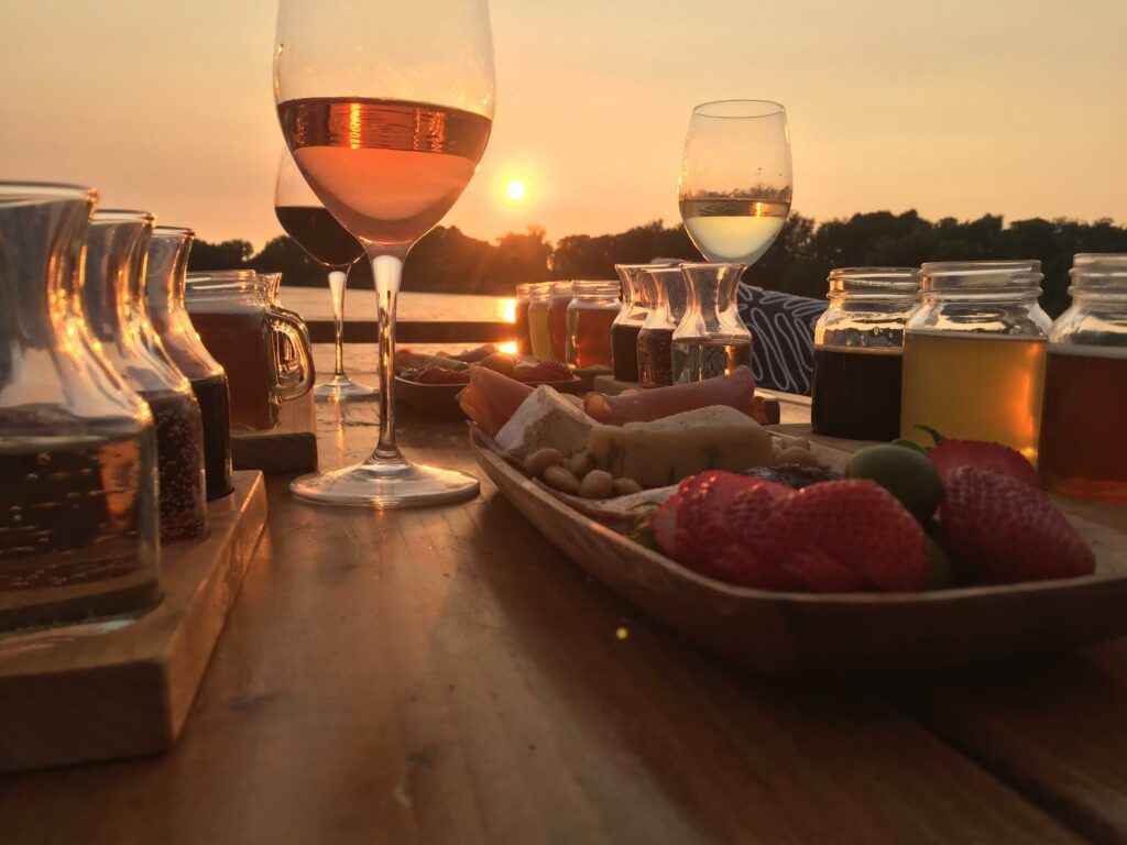 wine & charcuterie on a boat